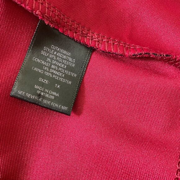 Trixxi Flocked Fit & Flare Skater Dress women plus size 1X Retro Pinup pink shim - Picture 8 of 9